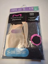 MAIDEN FORM FLEXEES SHAPING COOL COMFORT THONG SHAPERS - SZ L - BLACK