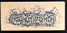PSX Rubber Stamp F-1293 Four Spooky Jack O Lanterns Pumpkins in a Row Halloween