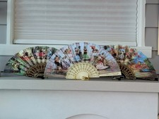 1960'S ANTIQUE SPANISH FLAMENCO SCENE, HAND FANS SET OF 3  9" RARE