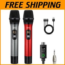 Dual Handheld Wireless Microphone, UHF Dynamic Metal Mic Set