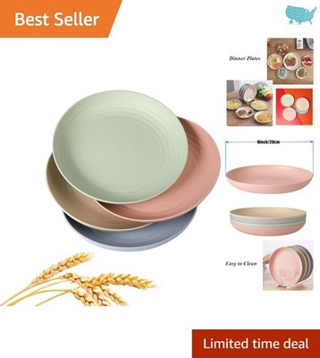 Sustainable 4 Pack Wheat Straw Plates - Lightweight, Large 8'' for Everyday Use