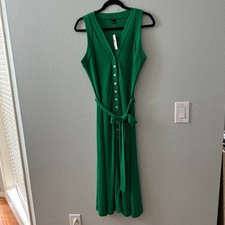 NWT Ann Taylor Green Belted Button Front Sleeveless Midi Dress 8 Career