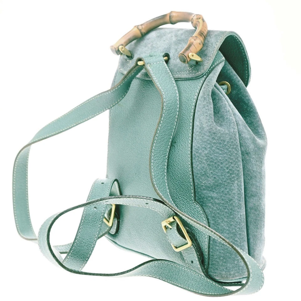 GUCCI Logo Bambú Mochila Bolso Gamuza Cordón Italia Verde 36CA311 Foto 4 de 4