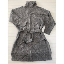 Gap Black Gray Merino Wool Blend Funnel Neck Dress Tie Belt Size Women's Medium