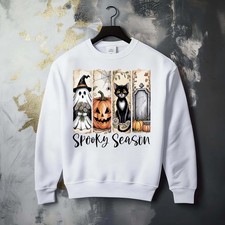 Fall Season Halloween Boo Spooky Cat Ghost Fun Whimsical Graphic Cozy Sweatshirt