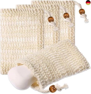 VIEXPAND 4 Stück Seifensäckchen, Sisal Seifenbeutel, Naturprodukt Beige Seifen Säckchen,