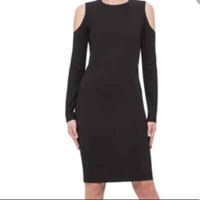 Eliza J Dress Womens L Black Long Sleeve Cold Shoulder Knit Bodycon Short Stretc