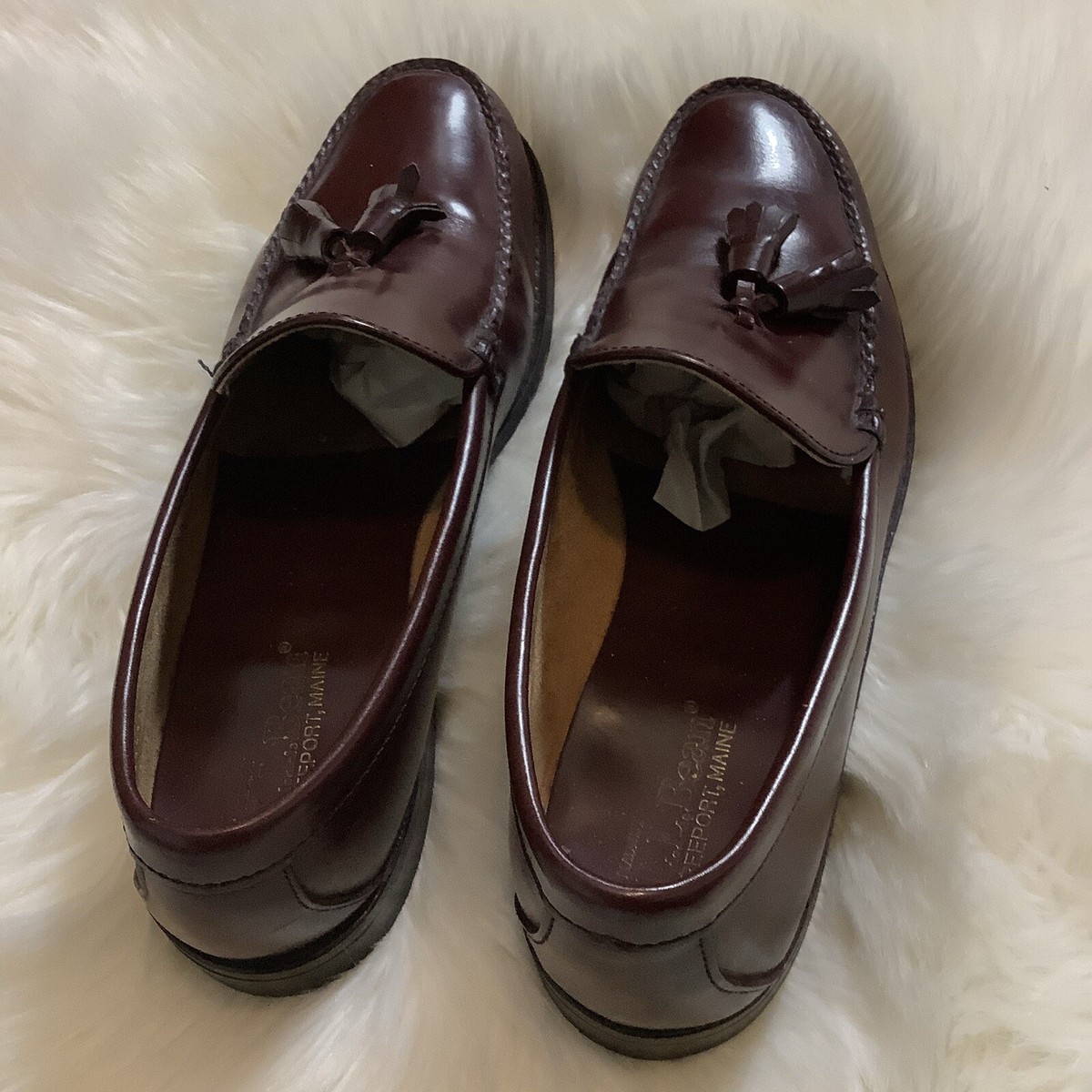 LL Bean Burgundy Tassel Leather Penny Loafers Mens Dress  display picture 3
