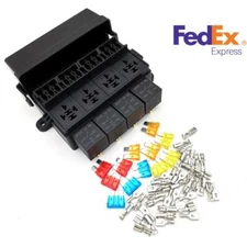 Car Truck Boat 12 Way Insurance Case Blade Fuse Block Holder Box 4 Relay Sockets