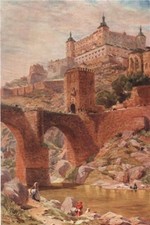 The Alcantara bridge, Toledo, Spain, by William Wiehe Collins 1909 old print