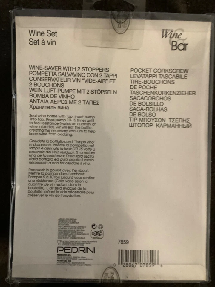 “PEDRINI” Wine Set-‘Cork Screw-Pump and 2 Stoppers’-Italian Design-NEW in BOX - Image 2 of 4