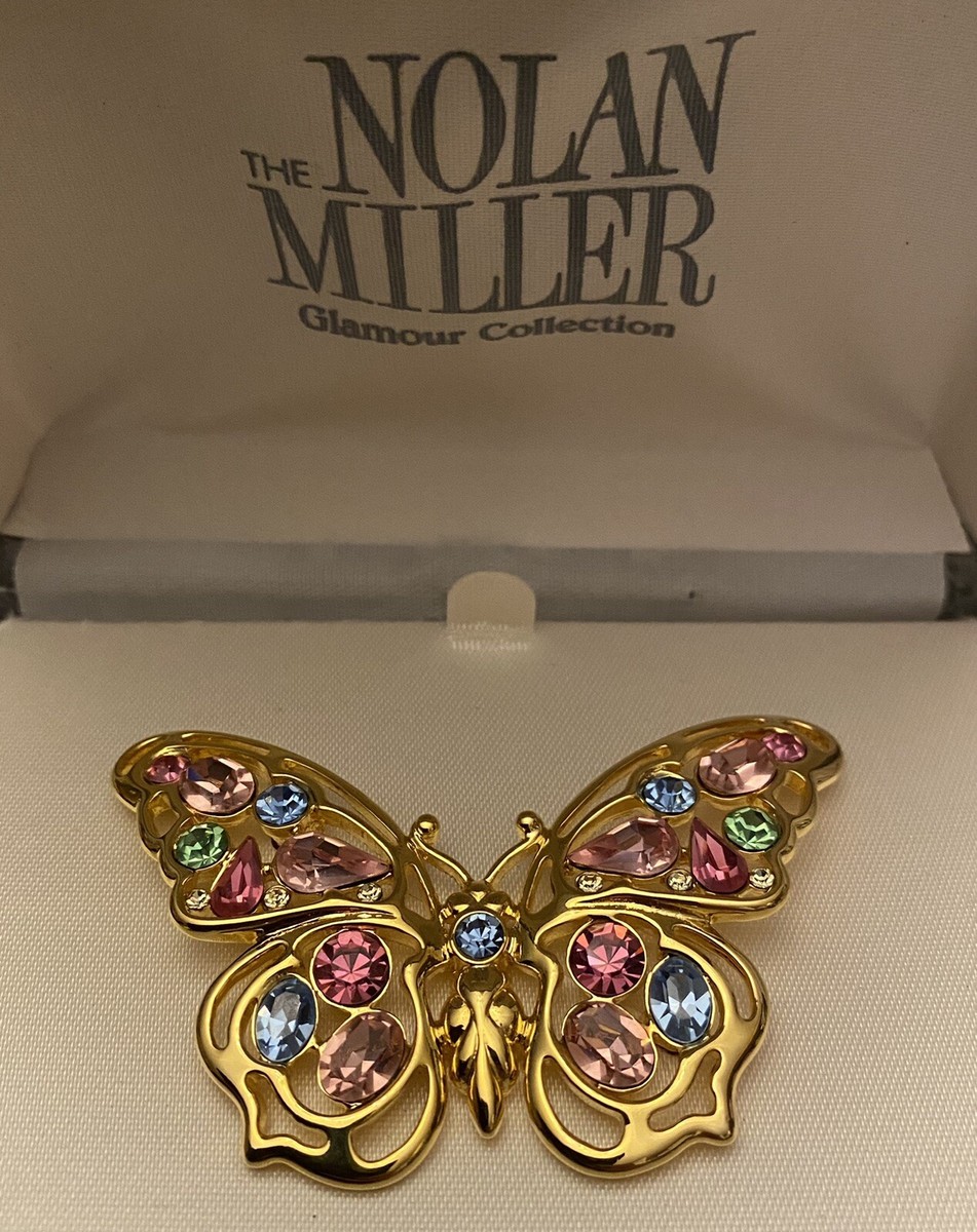 Vintage Signed Original NOLAN MILLER Large Crystal Opulence Butterfly  Brooch Pin