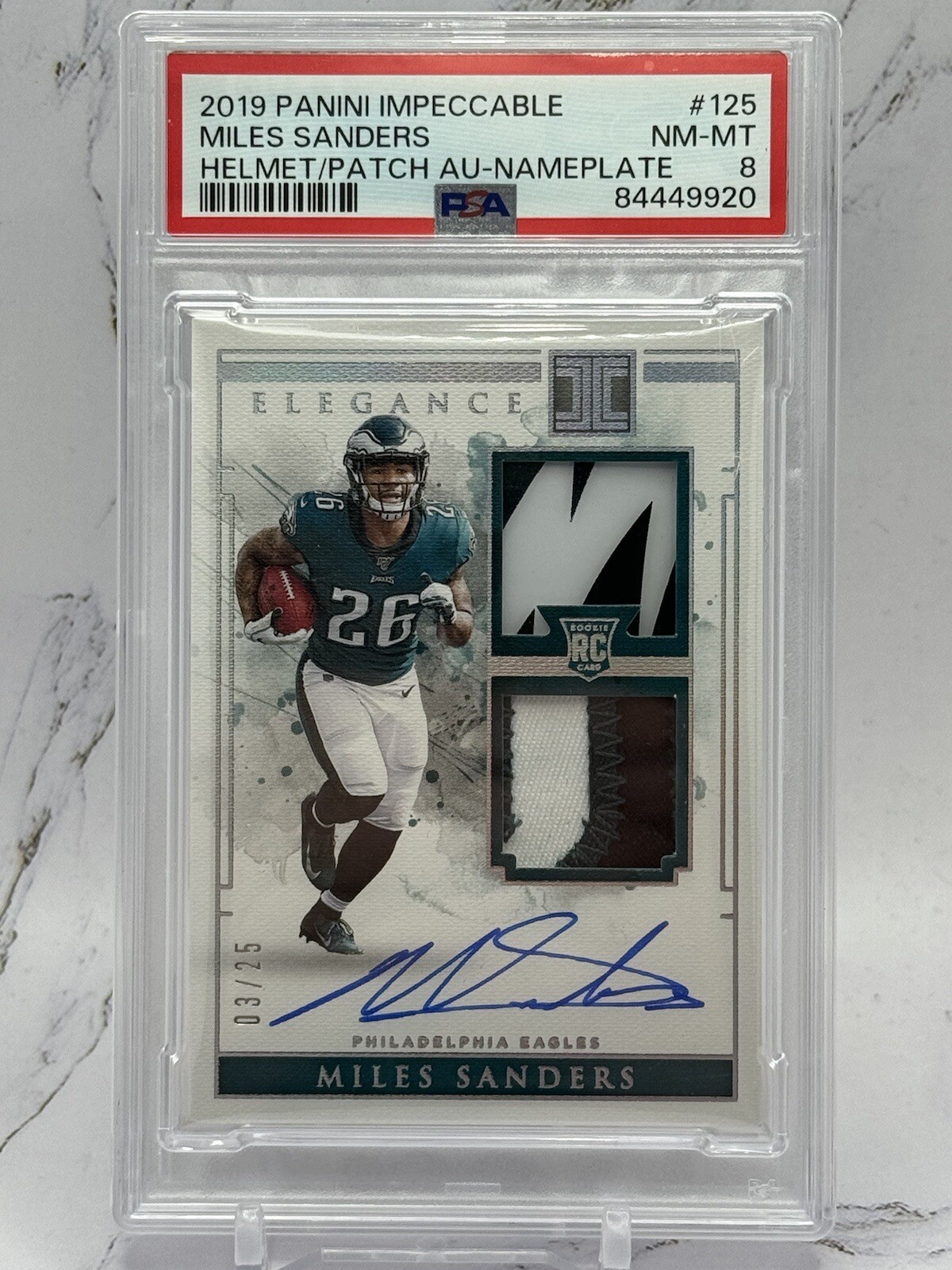 Miles Sanders Panini Impeccable #125 Helmet/Patch Autograph-Nameplate