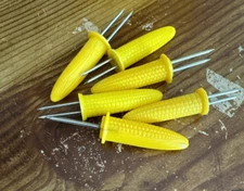  Corn on the Cob Plastic Yellow Holders Metal Skewers Picks Lot of 6