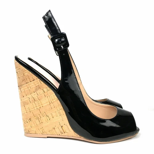 Sandali donna estivi zeppa punta aperta scarpe tacco alto cinturino fibbia slingback - Foto 4 di 16