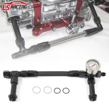 Fuel Line Pressure Gauge AN8 Braided Dual Feed Carb For Holley Carburetor 4150