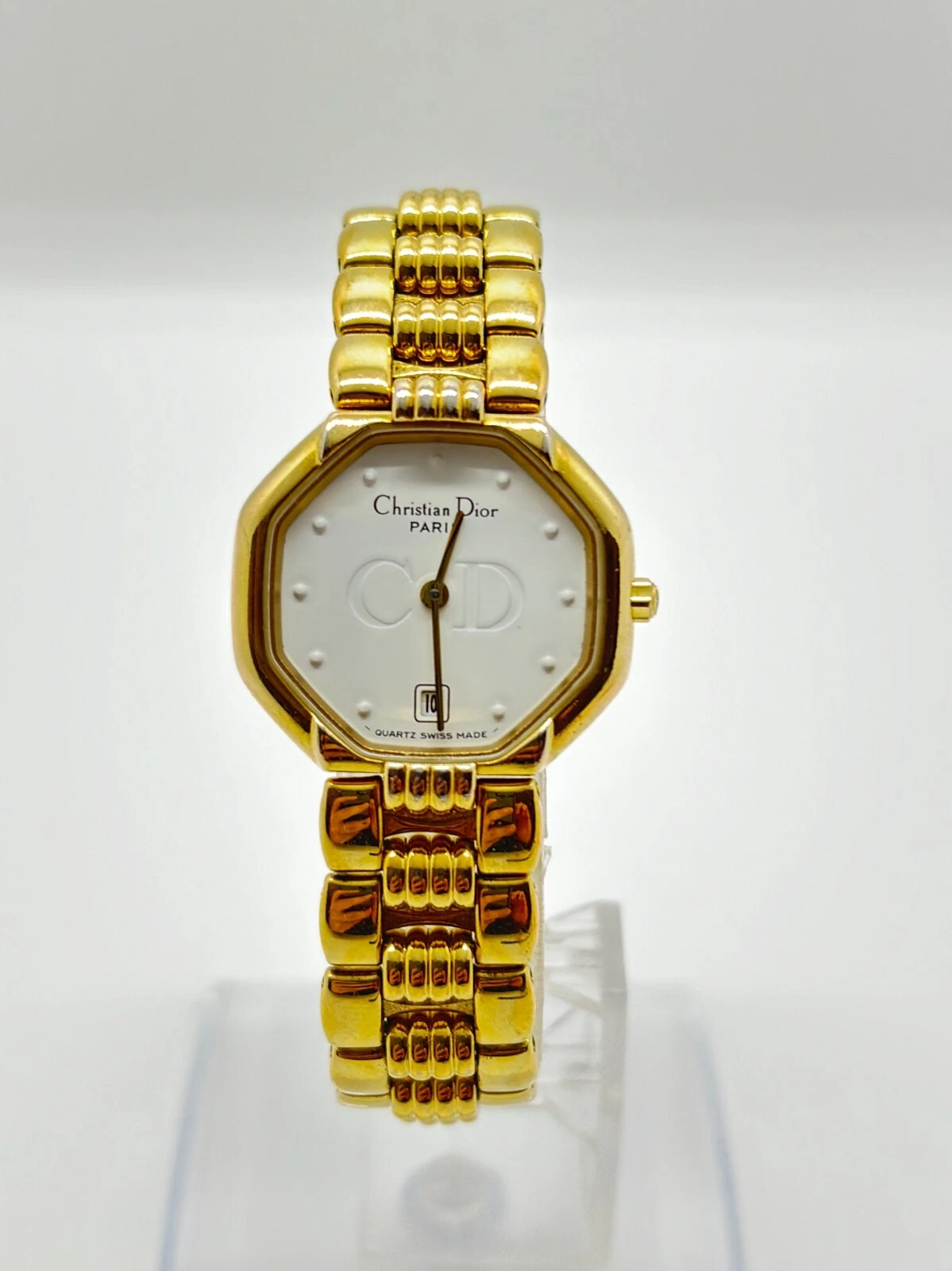 [Exc+5] MONTRE FEMME CHRISTIAN DIOR 48.153 PLAQUÉ OR QUARTZ OCCASION FONCTIONNE
