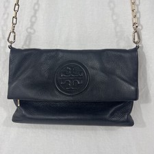 Tory Burch Bombe Foldover Clutch Convertible Crossbody Purse Soft Leather Black