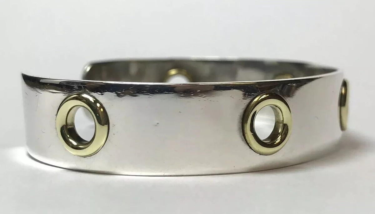 Vintage Gideon Sterling Silver Brass Open Circle Cuff Bracelet