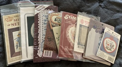 U Pick!- Vtg New Cross Stitch Kits-Samplers, BookMark, Easter, Fishing. Coaster