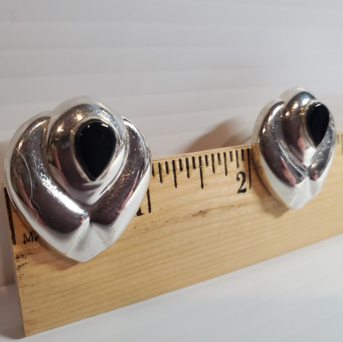 All Solid Sterling 925 Silver Earrings Black Ston… - image 5