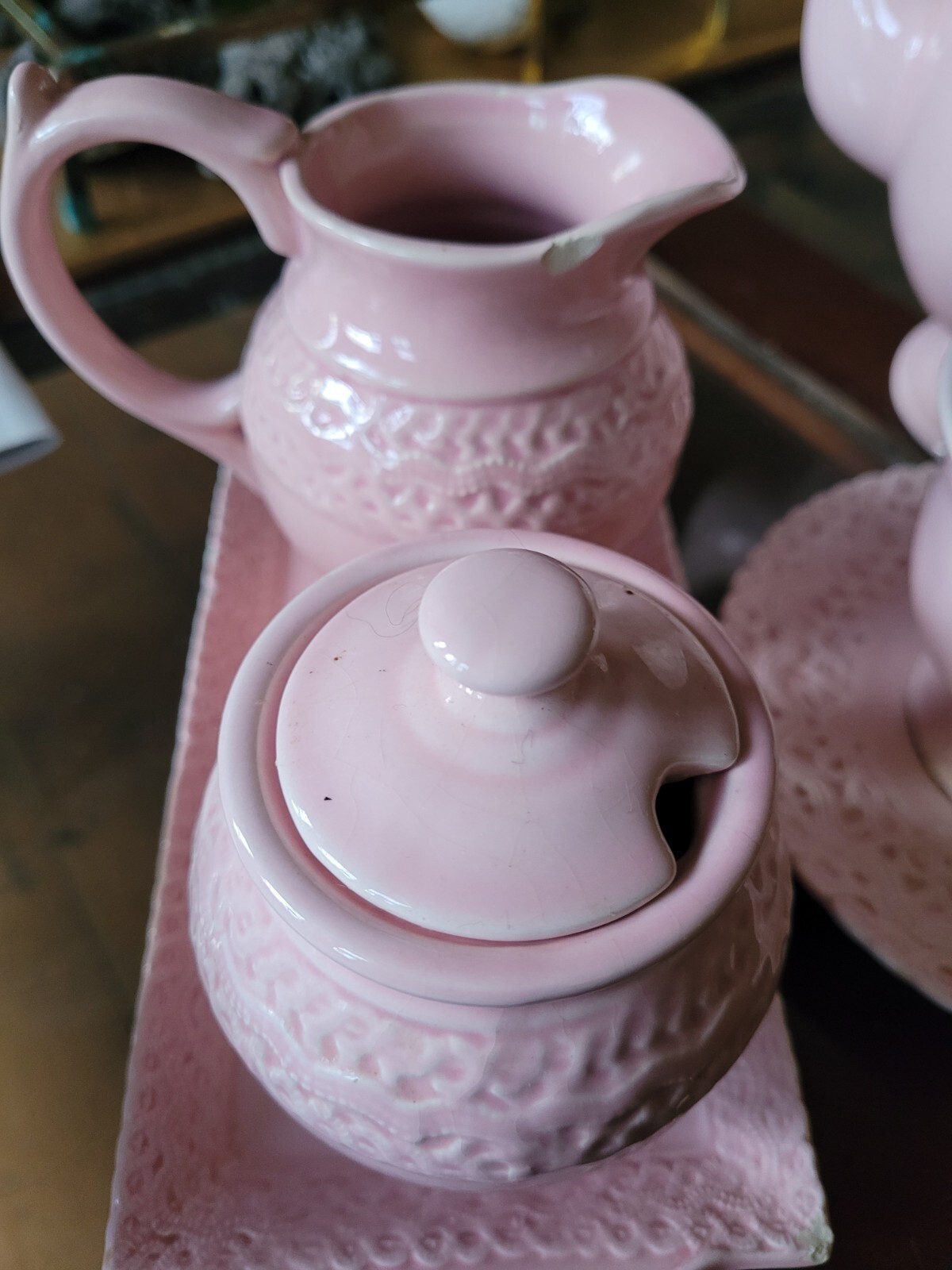 Vintage Tea With Alice David Castke Tea Set Tea Pot Cup Saucer ETC Pink
