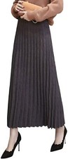 Women's Stretchy High Waist Pleated A Line Swing Maxi Long Knitted Skirt Grey