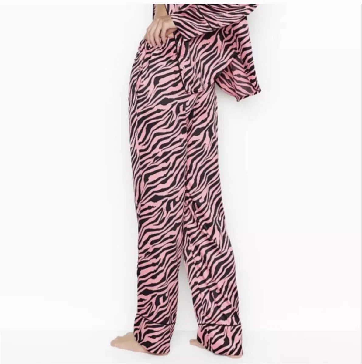 Victorias Secret Satin Lounge Pajamas Pants Pink Zebra Print Small