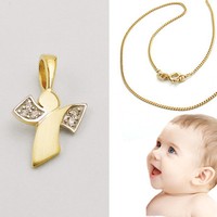 Schutz Engel Echt Gold 333 Mit Steine Baby Kinder Mit Kette Silber 925 Vergoldet