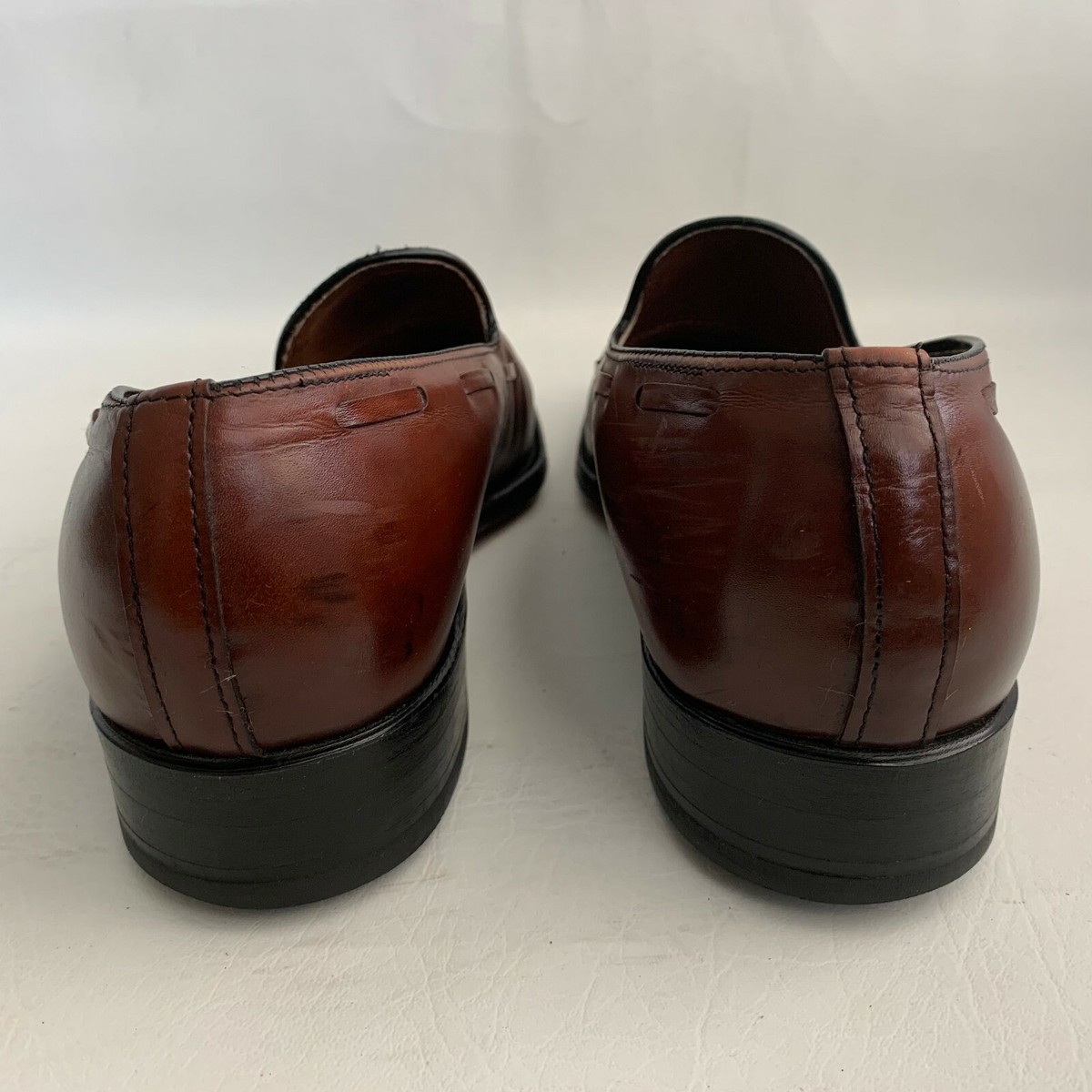 Bostonian Loafers Brown Leather Tassel Apron Almond Toe Slip 
