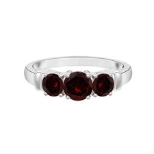Trio Stone Ring 5MM Round Natural Garnet Christmas Sale Ring 925 Sterling Silver
