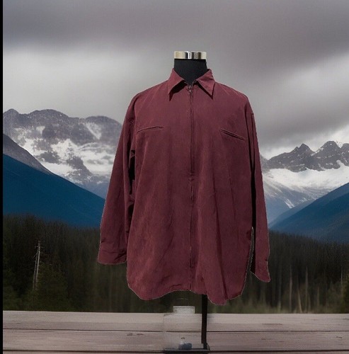 Knightsbridge Men Shirt XL Streetwear Preppy Burgundy Jacket Long Sleeve Zip VTG - Picture 19 of 20