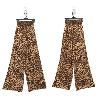 Alice Olivia Women XS Russell Pants Brown Black Animal Leopard Satin Wide Leg