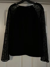 Ann Taylor Velvet Dot Semi- Sheer  Sleeve Size 12 Pullover Mixed Media Blouse