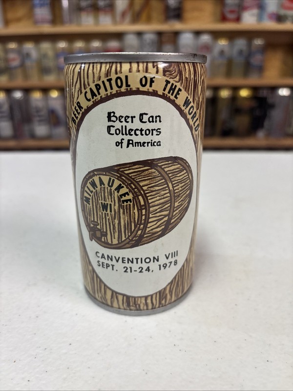 BCCA CANVENTION 8 FLAT TOP BEER CAN FROM MILWAUKEE WI. 1978  AIRFILLED