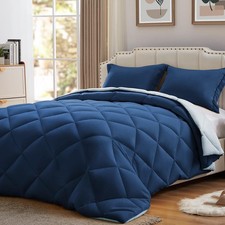 Queen Comforter Set 3 PCS Reversible Navy Light Blue Down Alternative Set