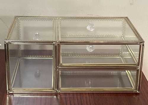 Glass Brass Metal & Acrylic Handled 3 Drawer Jewelry/Trinket Organizer - Picture 9 of 15