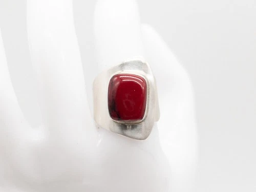 Vintage MEXICAN SILVER 1940s Natural CORAL Sterling Band Ring ADJUSTS 13g