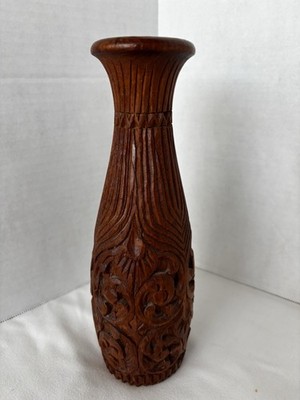 Intricate Hand-Carved Wooden Vase