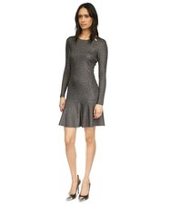 Michael Kors Womens Metallic Knit Crewneck Long-Sleeve Flounce Hem Shine Dress M
