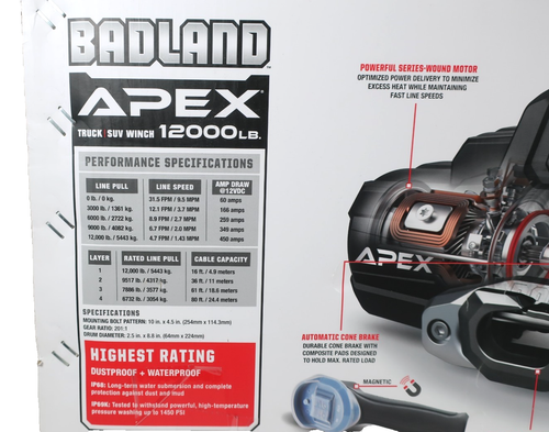 Badland APEX 12000 lb Winch Synthetic Rope Wireless Remote NEW - Picture 6 of 11