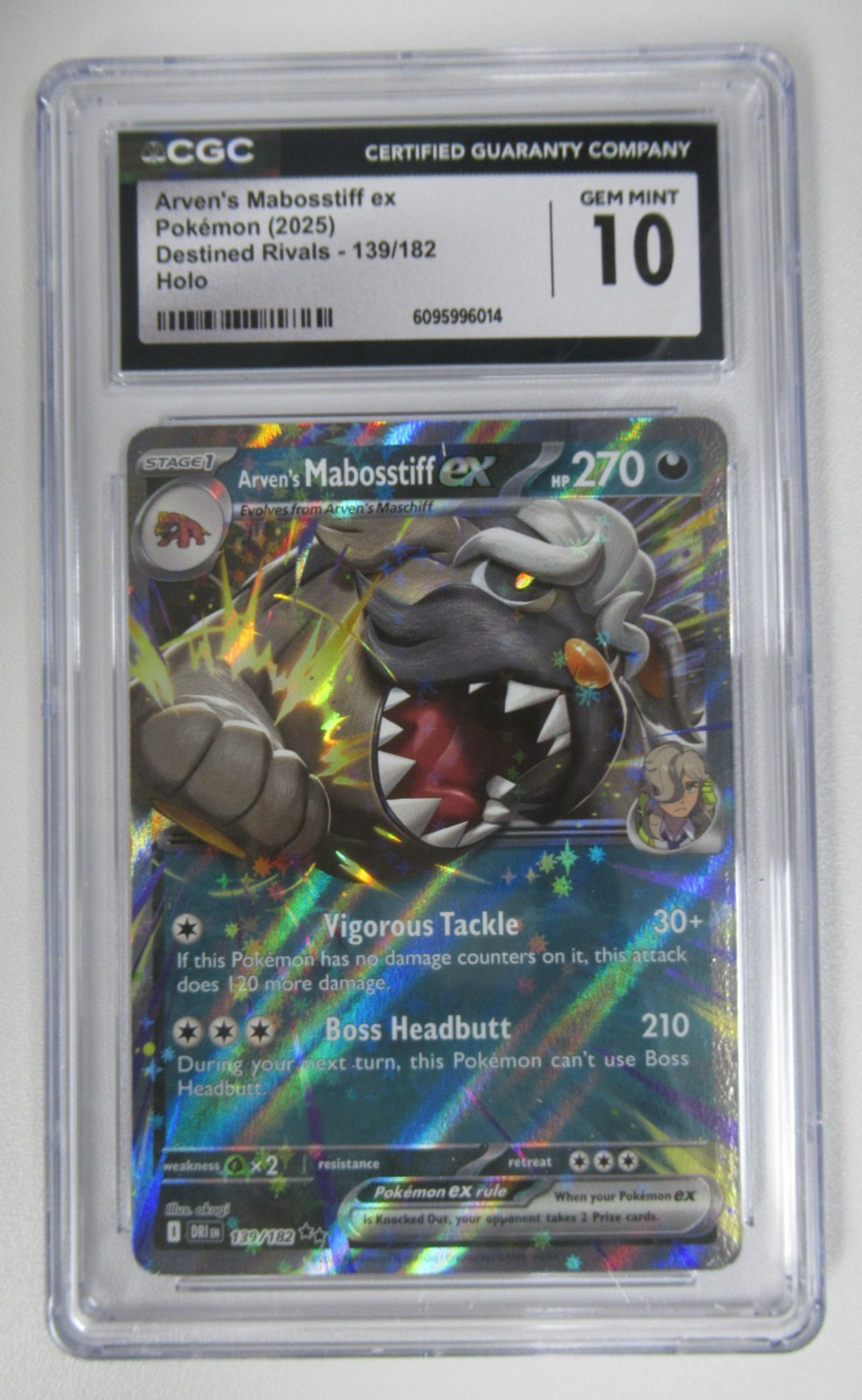 2025 Pokemon Destined Rivals DR Arven's Mabosstiff ex 139/182 CGC 10