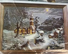 Vtg Embroidery 'Winter Night' Needlepoint Kit Unitas Zagreb Printed Aida Church