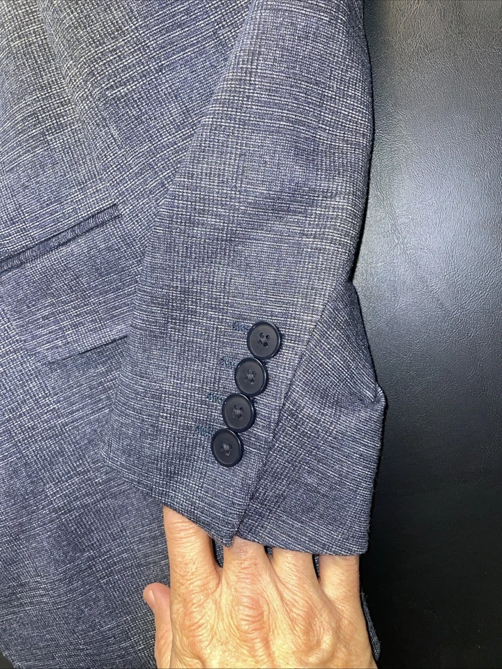 Apt 9 Premier Flex Performance 46R Slim Fit Ash Blue Plaid Suit Jacket Blazer - Image 4 of 4