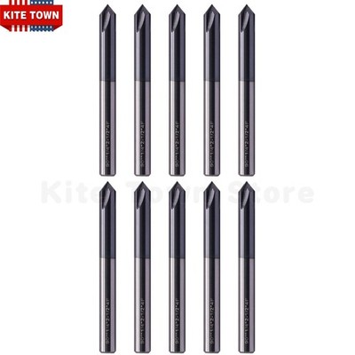 10Pcs 1/4'' 4 Flute 90 Degree Carbide Chamfer Mills - Single End - AlTiN Coated