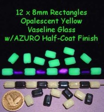 10 Pcs 12 x 8mm Rectangles  OPALESCENT YELLOW Azuro VASELINE/URANIUM GLASS BEADS