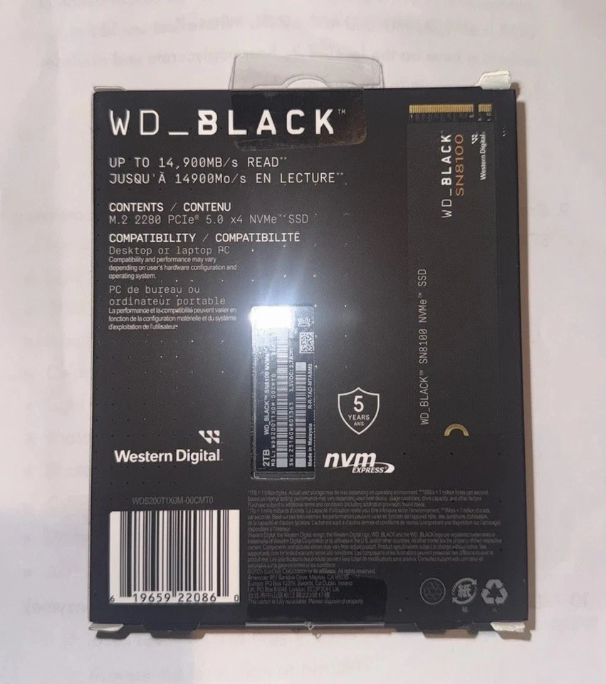 WD BLACK 2TB SN8100 - Internal SSD Gen 5 Up to 14900 MB/s WDS200T1X0M - New! - Image 2 of 4