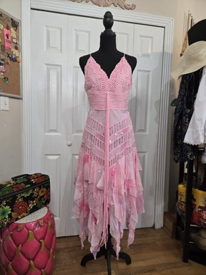 Size XL Aris A Pink 100% Silk Fairy Boho Festival Tiedye Dress
