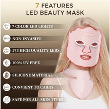 Red Light Therapy Face  Neck Mask 850nm NIR 7 Colors LED Rechargeable