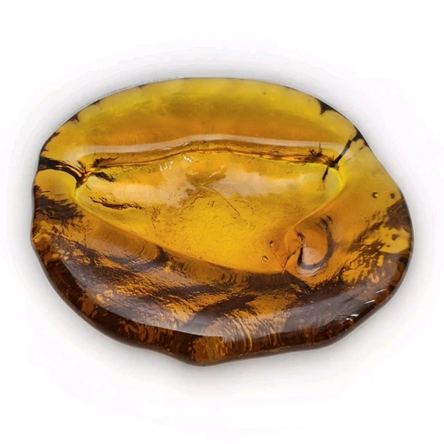 Blenko Free Form Ashtray Amber Art Glass Heavy MCM Amoeba Blob